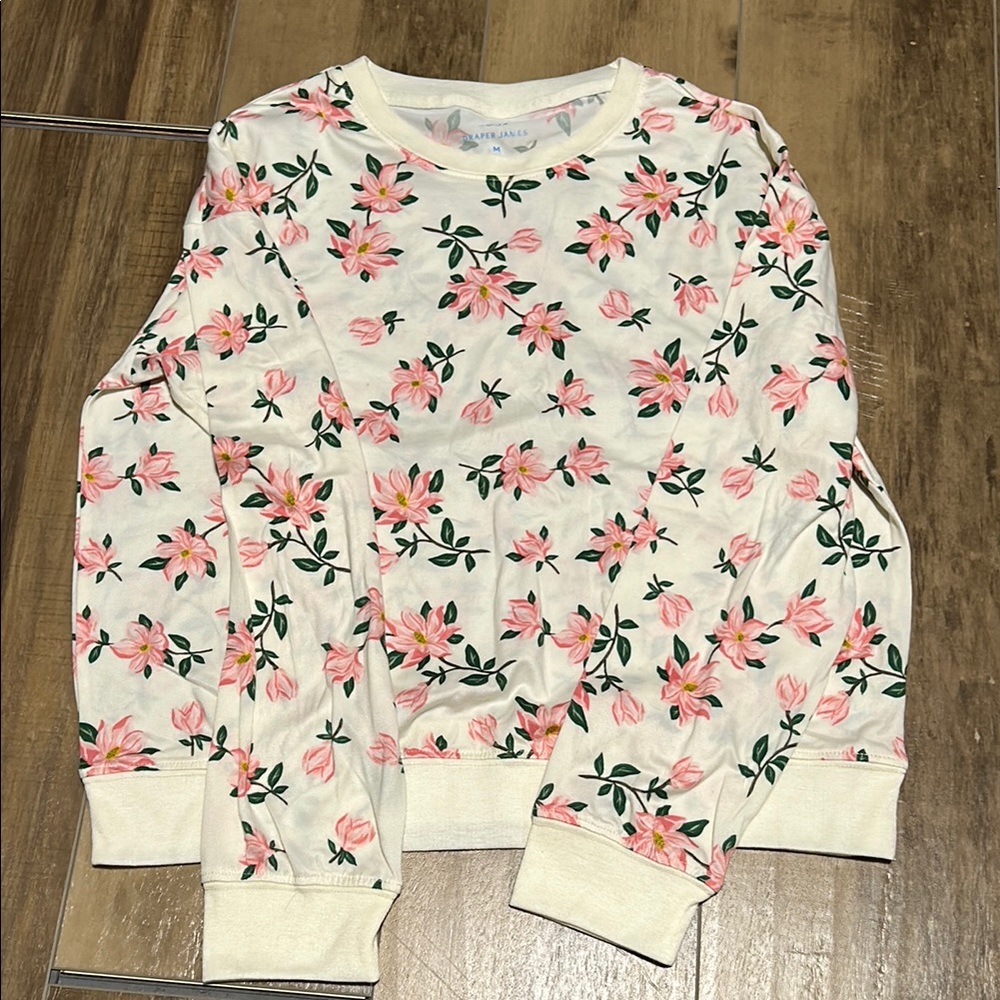 Draper James Cream and Pink Floral Crew Neck Pajama Top